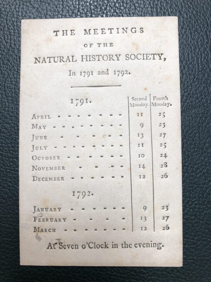 Pocket calendars like these were given to members to help them keep track of when meetings would take place (SPNH/5, The Linnean Society of London)