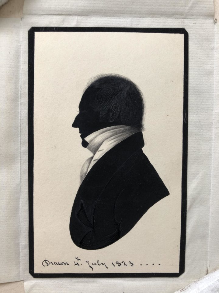 A silhouette portrait depicting the profile of Nathanial John Winch, drawn 4th July 1823