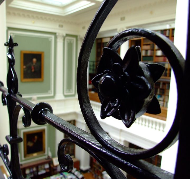 Detail of railing in Library Upper Gallery