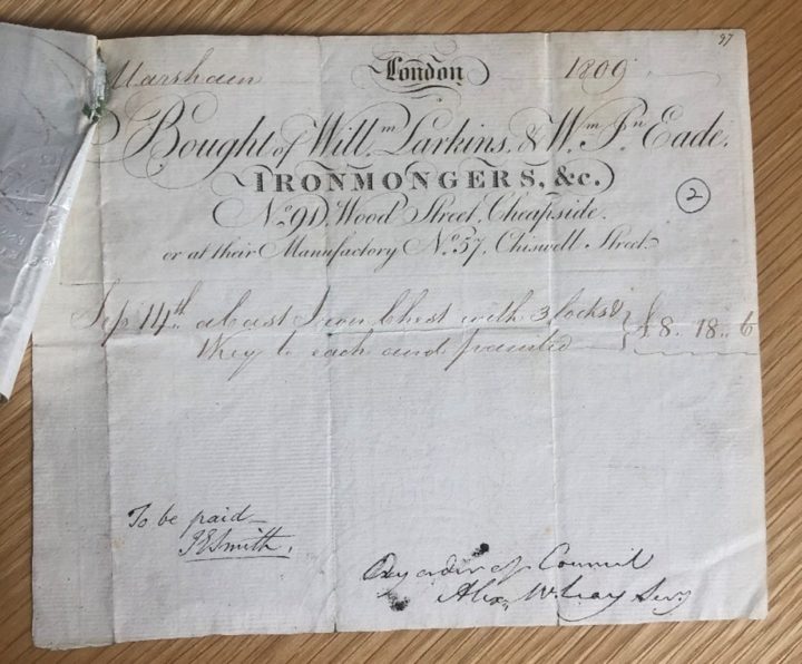 Invoice for Iron Chest