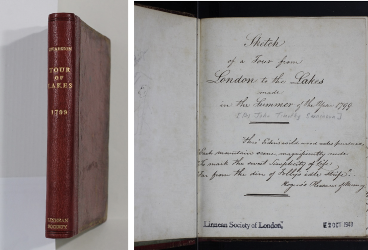 MS/174a: J.T. Swainson, Travel Diary – Spine and Title page with illustration