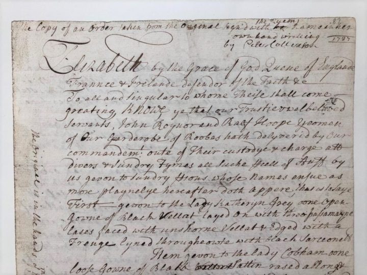 An extract from Collinson's copy of a handwritten order made by Queen Elizabeth I (MS/323a/87-88)