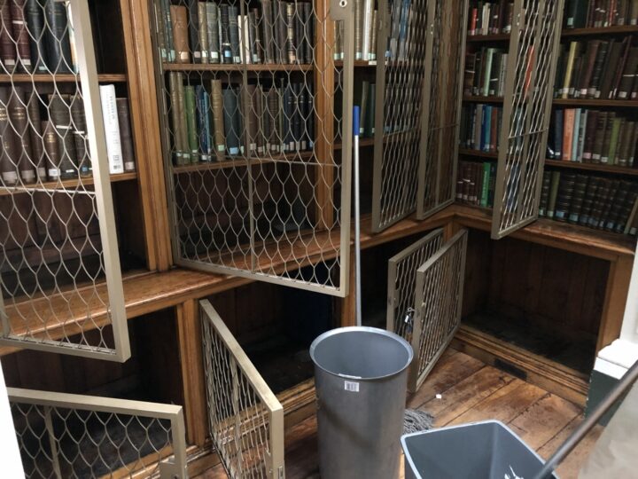 Library shelves being emptied