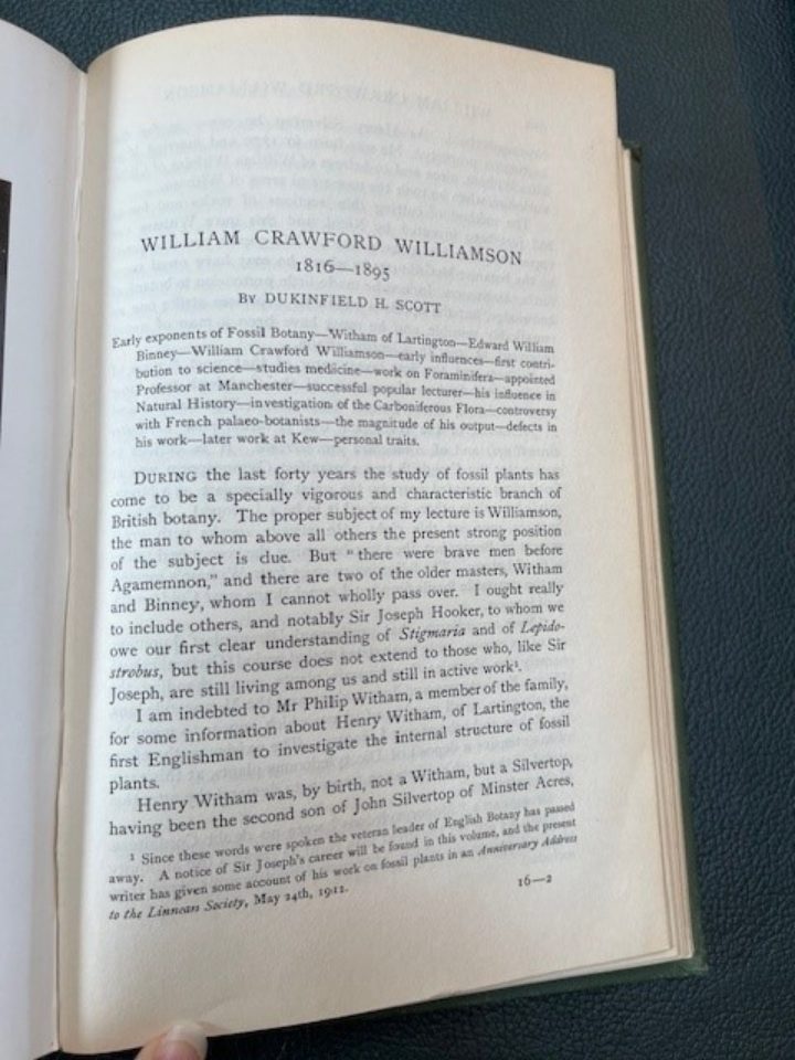 The first page of a printed piece on W.C. Williamson, written by Dukinfield H. Scott