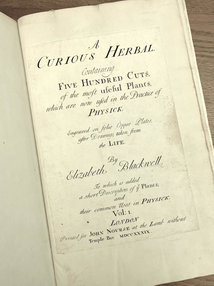 The title page of Elizabeth Blackwell's Curious Herbal