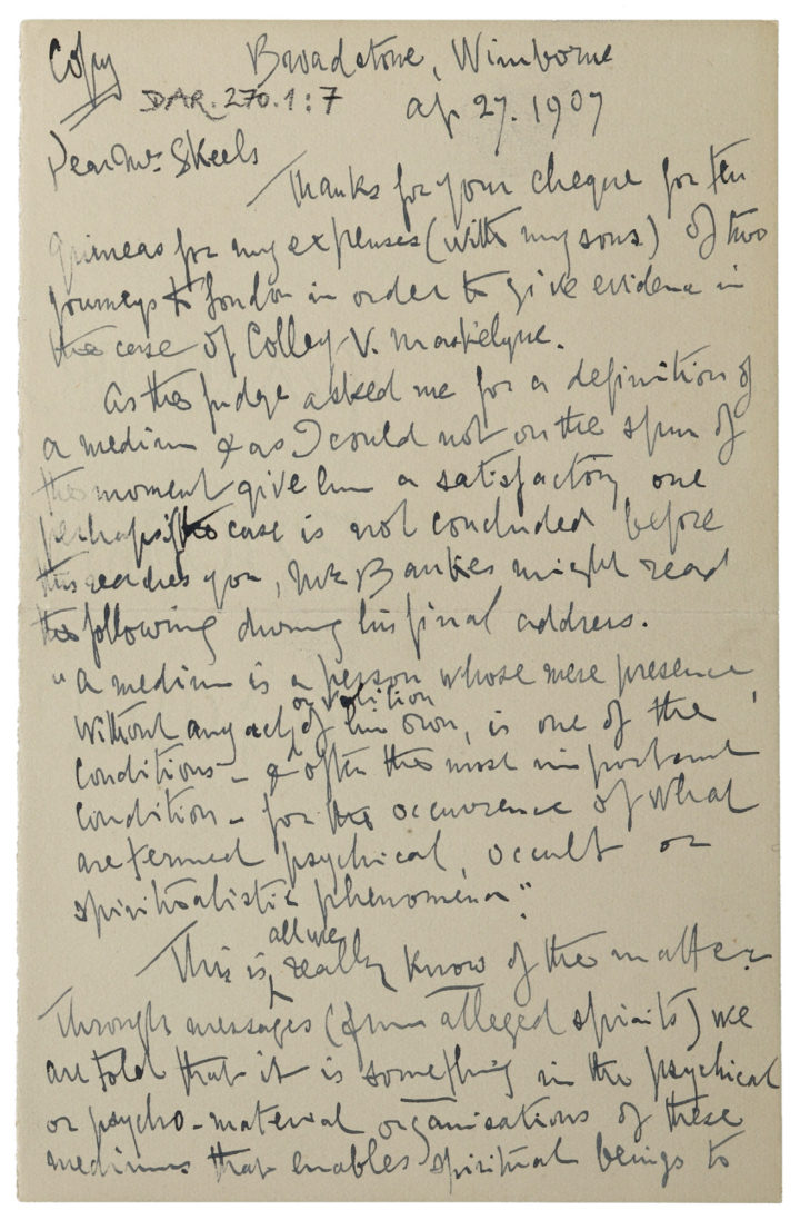 Letter from Alfred R. Wallace to Mr Skeels (DWC/1/7)