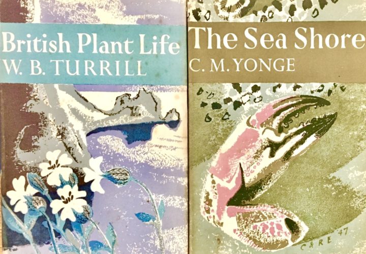 Two colourful dust jackets from the New Naturalist Library (the volumes for British Plant Life and The Sea Shore)