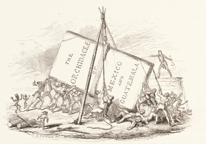 "The Librarian's Nightmare": cartoon vignette by George Cruikshank from the preface. A caption in Greek translates as "a great book is a great evil".