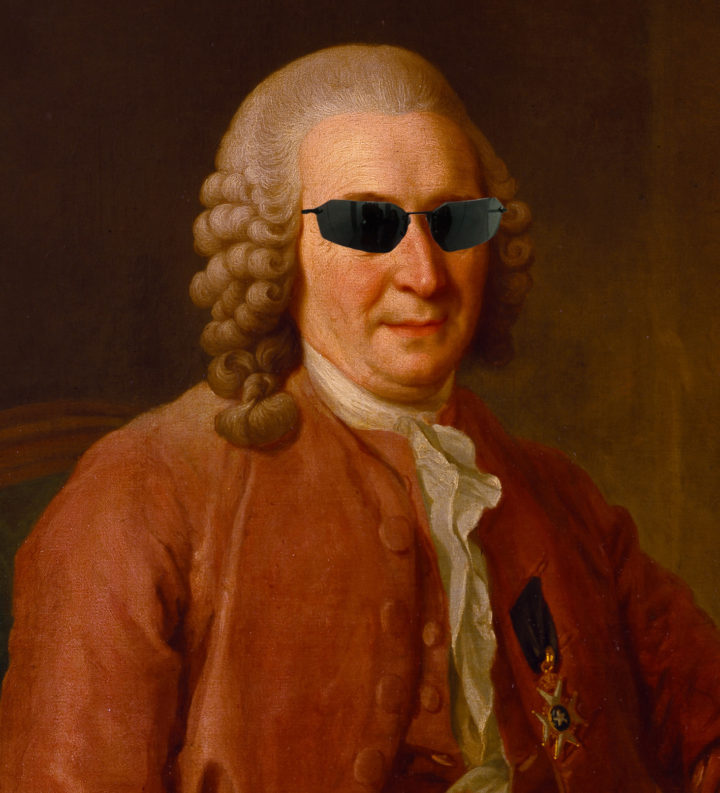 Portrait of Carl Linnaean wearing Agent Smith Matrix sunglasses.