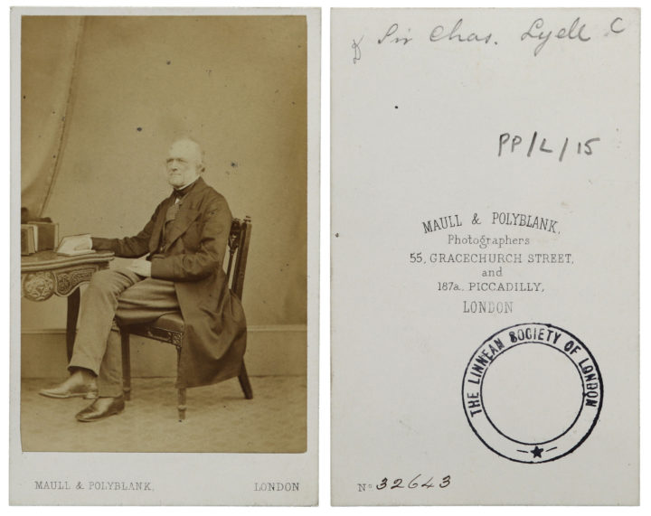 Charles Lyell's carte de visite, showing the photographer's stamp