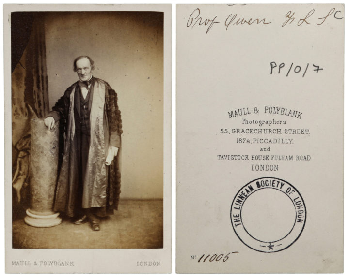 Richard Owen's carte de visite, showing the photographer's stamp
