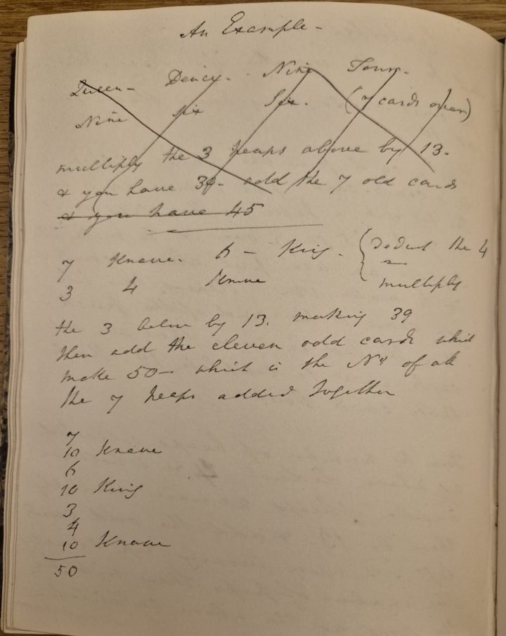 Handwritten rules for the "Cambridge Trick" card game