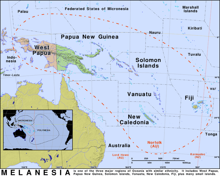 Map of Melanesia showing the island states.