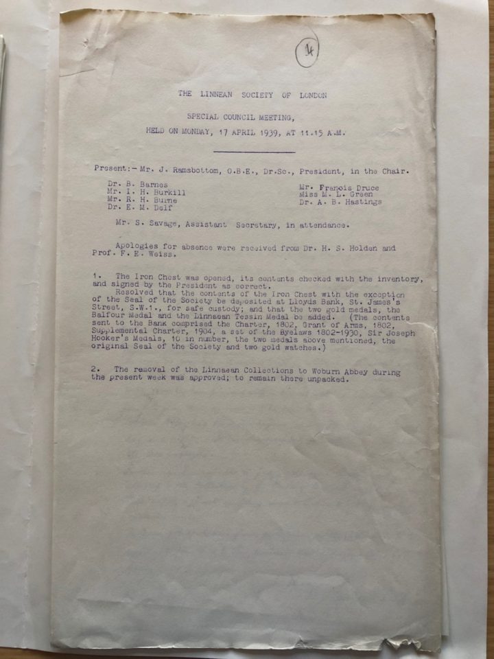 Typewritten notice of the move of the Iron Chest to Lloyds Bank