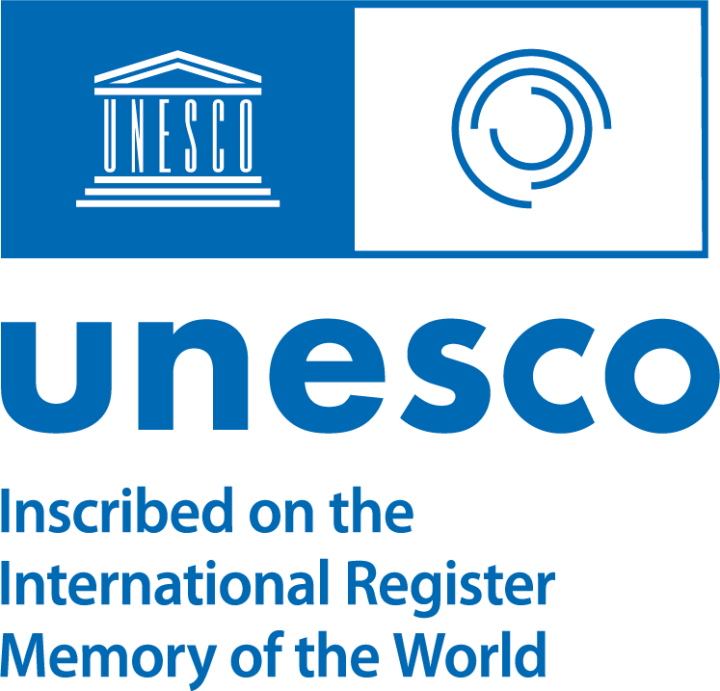 Unesco Memory of the World logo, and text reading "Inscribed on the International Register, Memory of the World".