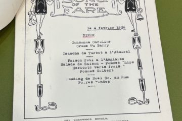 Black and white document with menu items and illustrations