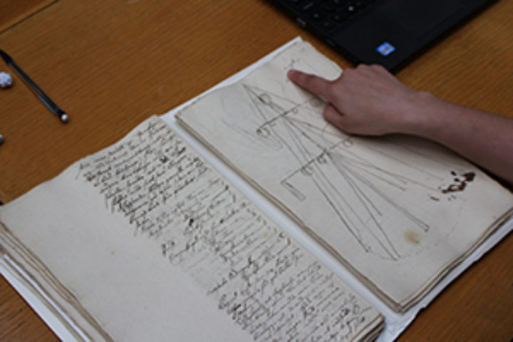 full-page sketch of the elaborate maypole with its yards and shrouds and flags...